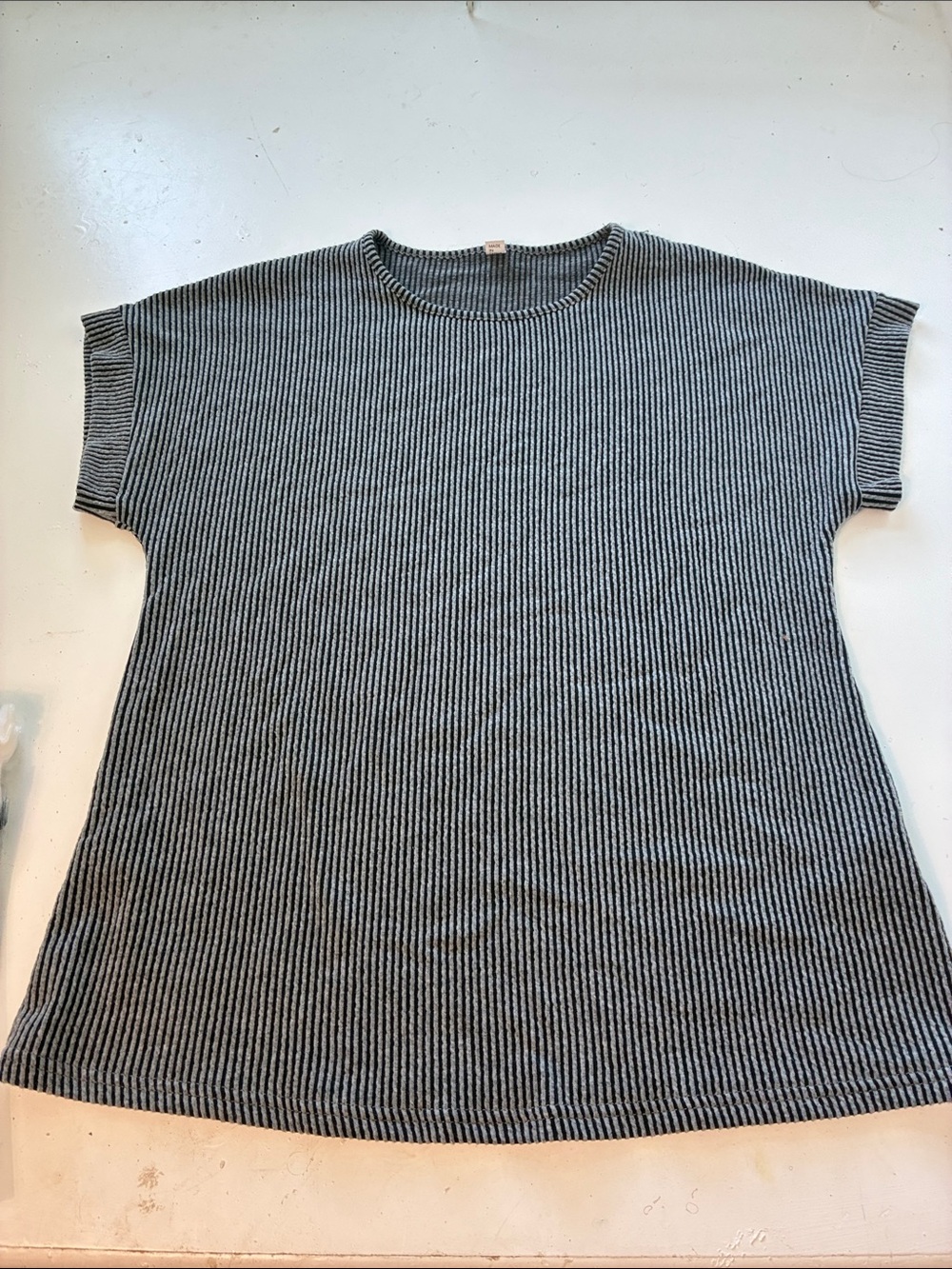 Amazon Small Gray Black Striped Textured Short Sleeve Crewneck Blouse